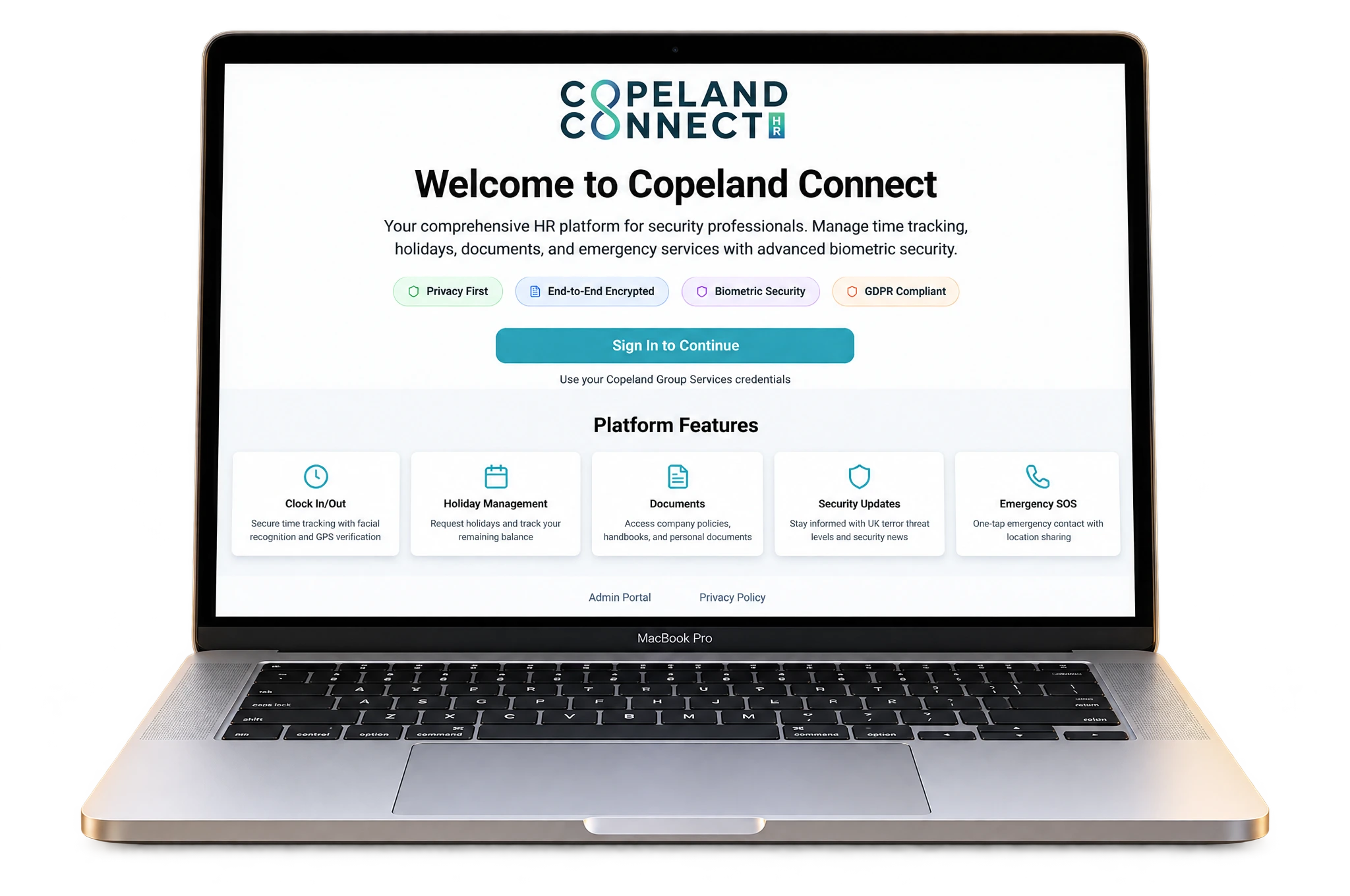 Copeland Connect HR platform displayed on a MacBook